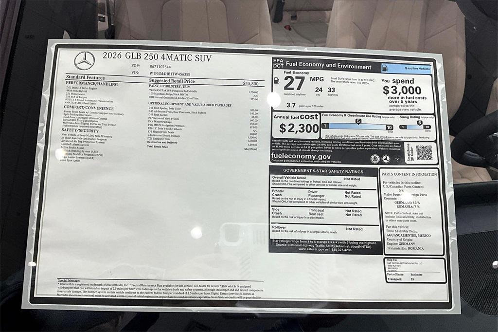 new 2026 Mercedes-Benz GLB 250 car, priced at $54,970