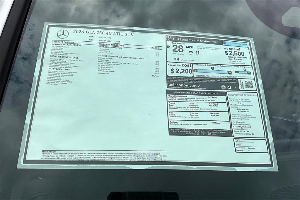 new 2026 Mercedes-Benz GLA 250 car, priced at $47,785