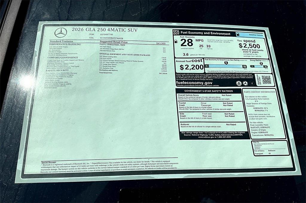 new 2026 Mercedes-Benz GLA 250 car, priced at $47,785