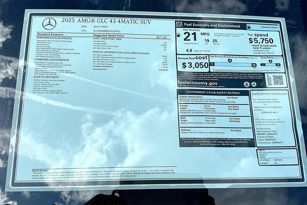 new 2025 Mercedes-Benz AMG GLC 43 car, priced at $70,980