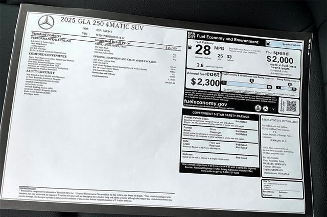new 2025 Mercedes-Benz GLA 250 car, priced at $47,295