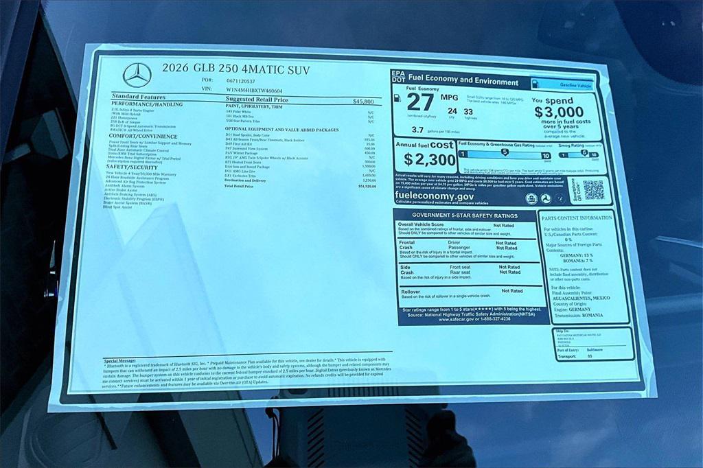 new 2026 Mercedes-Benz GLB 250 car, priced at $51,920