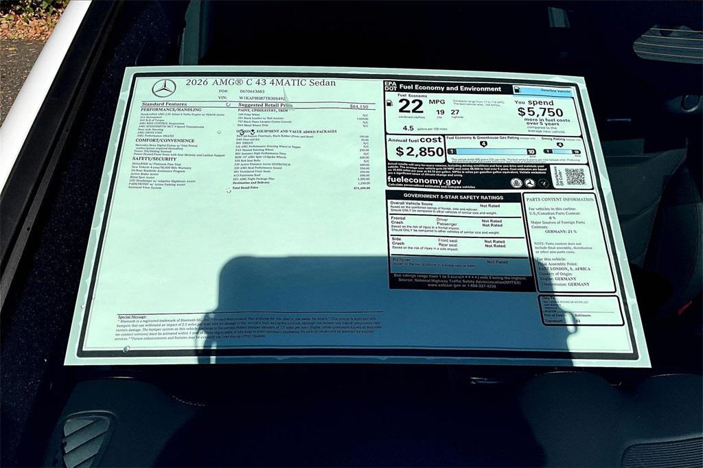 new 2026 Mercedes-Benz AMG C 43 car, priced at $71,490