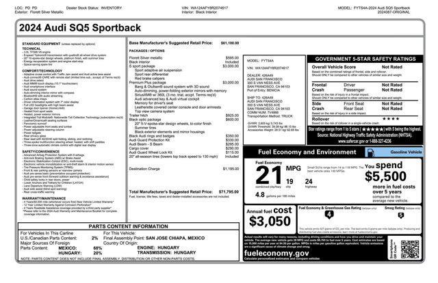 new 2024 Audi SQ5 car, priced at $69,795