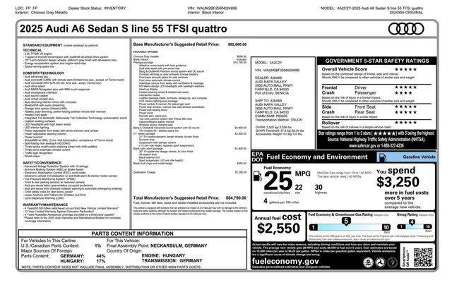 new 2025 Audi A6 car, priced at $84,790