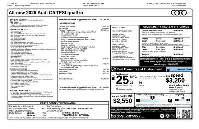 new 2025 Audi Q5 car, priced at $61,300