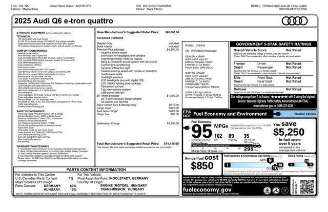 new 2025 Audi Q6 e-tron car, priced at $74,115