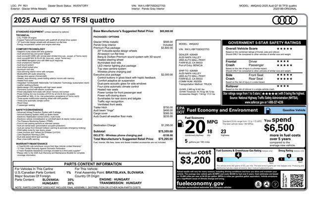 new 2025 Audi Q7 car, priced at $75,205