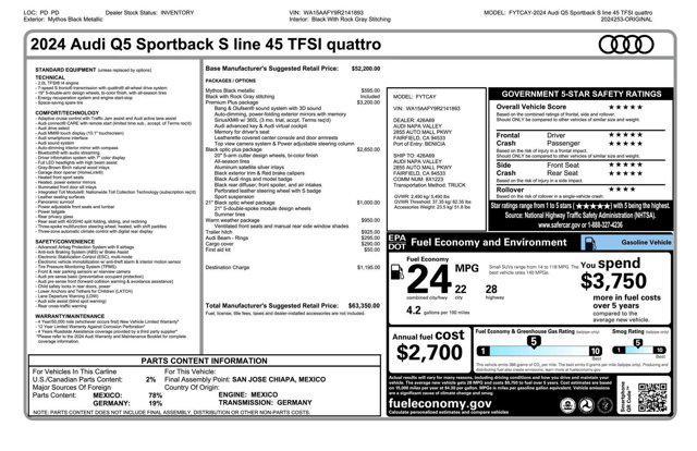 new 2024 Audi Q5 car, priced at $61,850