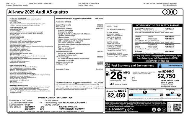 new 2025 Audi A5 car, priced at $57,575