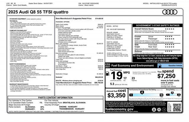 new 2025 Audi Q8 car, priced at $86,705