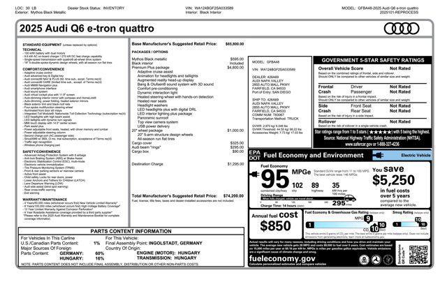 new 2025 Audi Q6 e-tron car, priced at $74,200