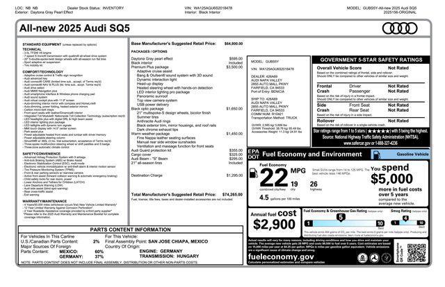 new 2025 Audi SQ5 car, priced at $74,265