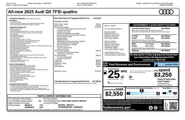 new 2025 Audi Q5 car, priced at $61,890