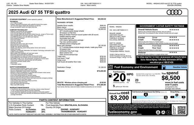 new 2025 Audi Q7 car, priced at $74,055