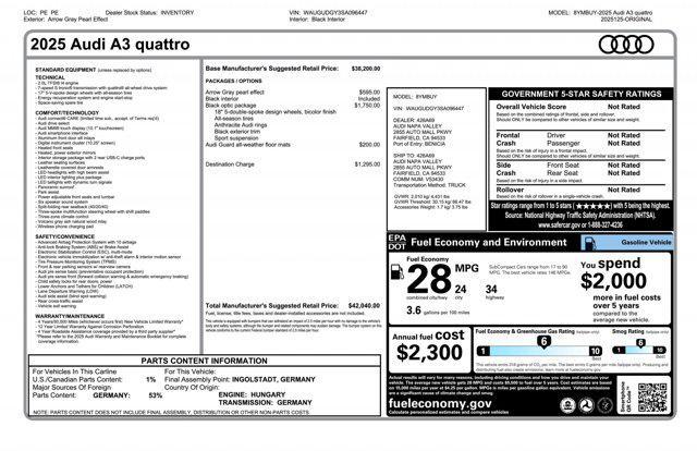 new 2025 Audi A3 car, priced at $42,040