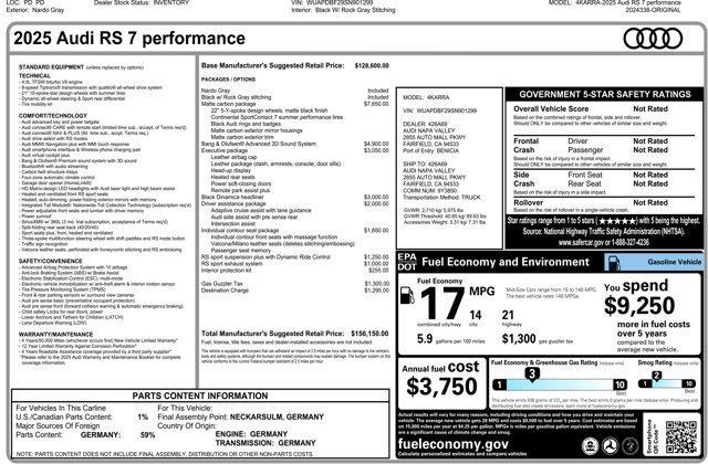 new 2025 Audi RS 7 car, priced at $156,150