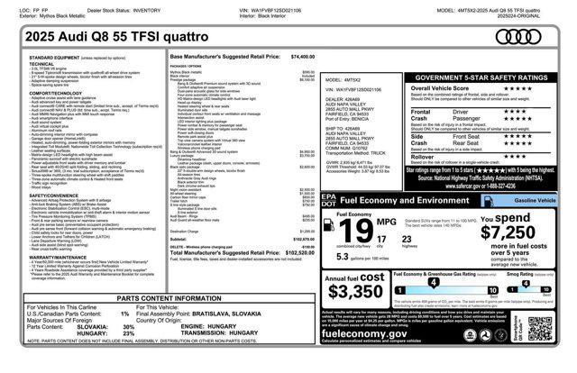 new 2025 Audi Q8 car, priced at $102,520