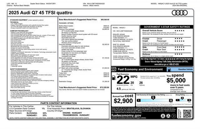 new 2025 Audi Q7 car, priced at $72,220