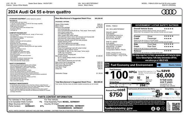 new 2024 Audi Q4 e-tron car, priced at $64,500