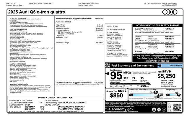 new 2025 Audi Q6 e-tron car, priced at $70,165