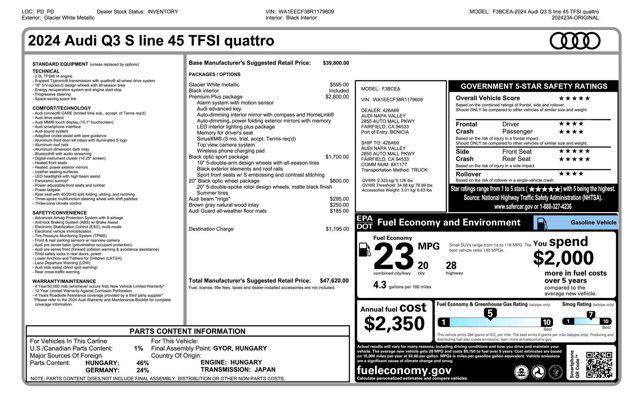 new 2024 Audi Q3 car, priced at $47,120