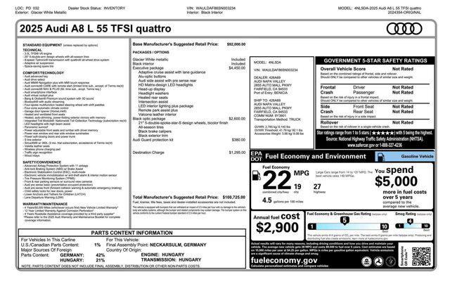 new 2025 Audi A8 car, priced at $100,725