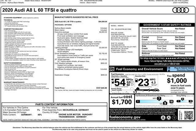 used 2020 Audi A8 e car, priced at $44,988