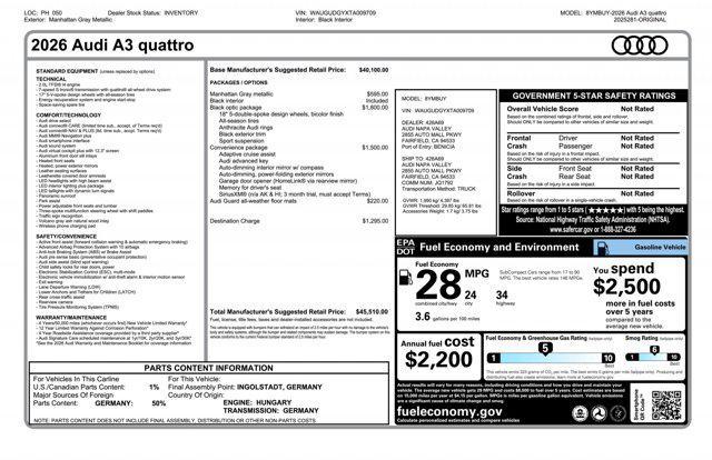 new 2026 Audi A3 car, priced at $45,510