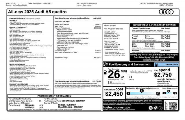 new 2025 Audi A5 car, priced at $55,700