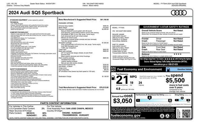 new 2024 Audi SQ5 car, priced at $69,515