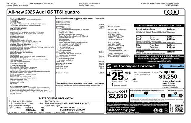 new 2025 Audi Q5 car, priced at $62,040