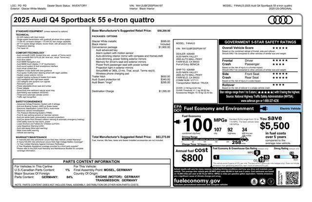 new 2025 Audi Q4 e-tron Sportback car, priced at $63,275