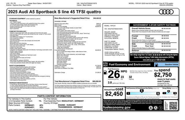 new 2025 Audi A5 Sportback car, priced at $60,850