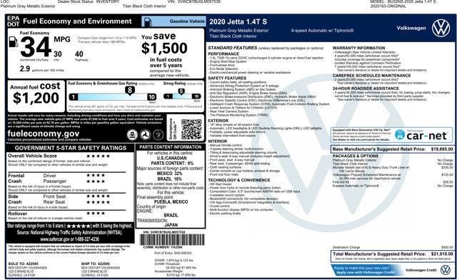 used 2020 Volkswagen Jetta car, priced at $15,730
