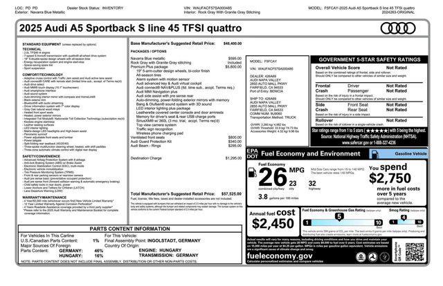 new 2025 Audi A5 Sportback car, priced at $56,025