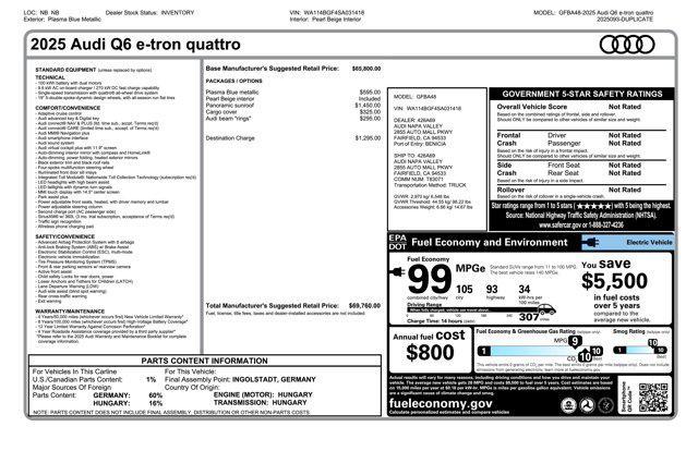 new 2025 Audi Q6 e-tron car, priced at $69,760