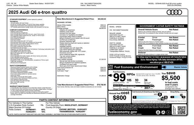 new 2025 Audi Q6 e-tron car, priced at $76,750