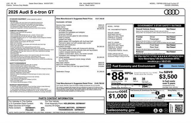 new 2026 Audi S e-tron GT car, priced at $145,790
