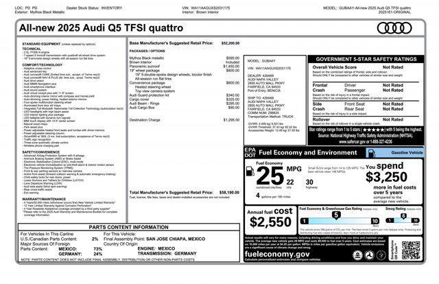 new 2025 Audi Q5 car, priced at $58,190