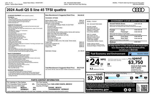 new 2024 Audi Q5 car, priced at $51,515