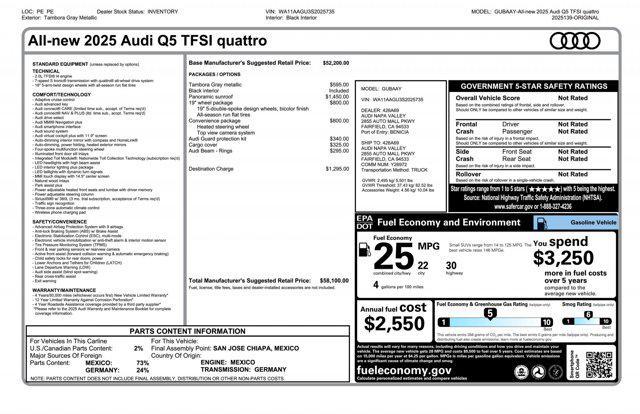 new 2025 Audi Q5 car, priced at $58,100