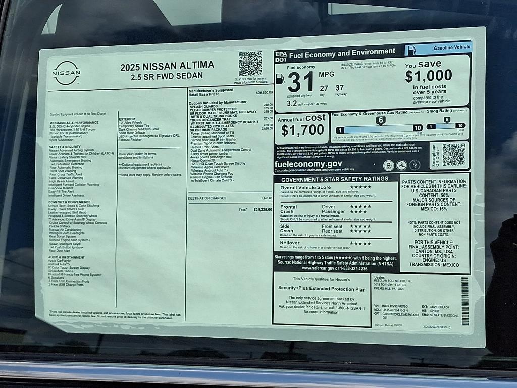 new 2025 Nissan Altima car, priced at $32,238