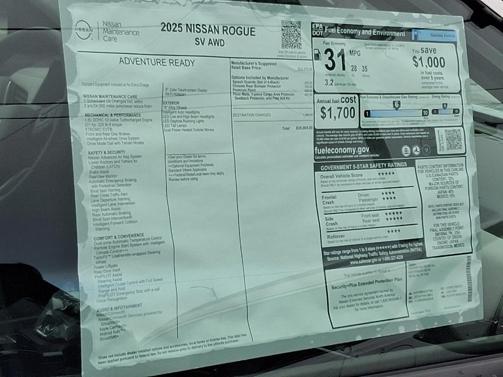 new 2025 Nissan Rogue car, priced at $36,121