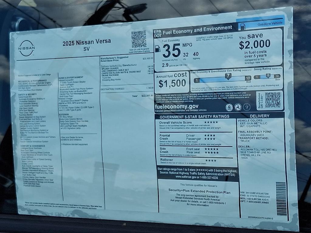 new 2025 Nissan Versa car, priced at $20,709