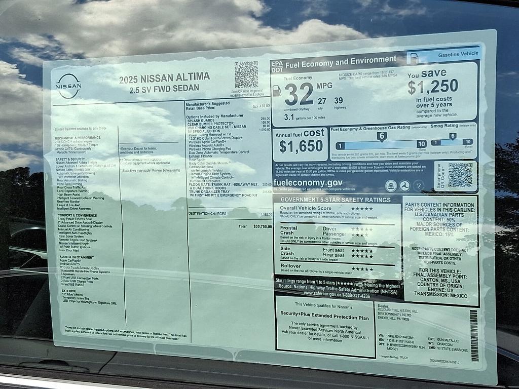 new 2025 Nissan Altima car, priced at $27,551