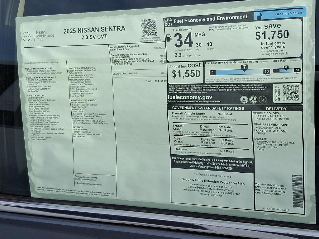 new 2025 Nissan Sentra car, priced at $24,431