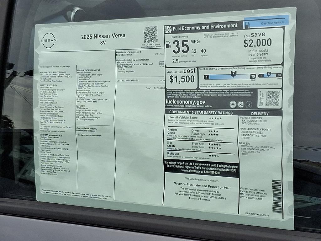 new 2025 Nissan Versa car, priced at $22,042