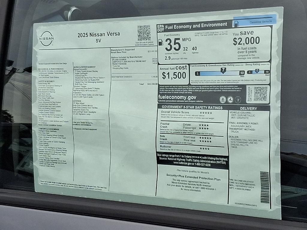 new 2025 Nissan Versa car, priced at $20,742