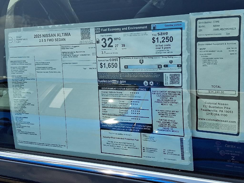 new 2025 Nissan Altima car, priced at $27,144